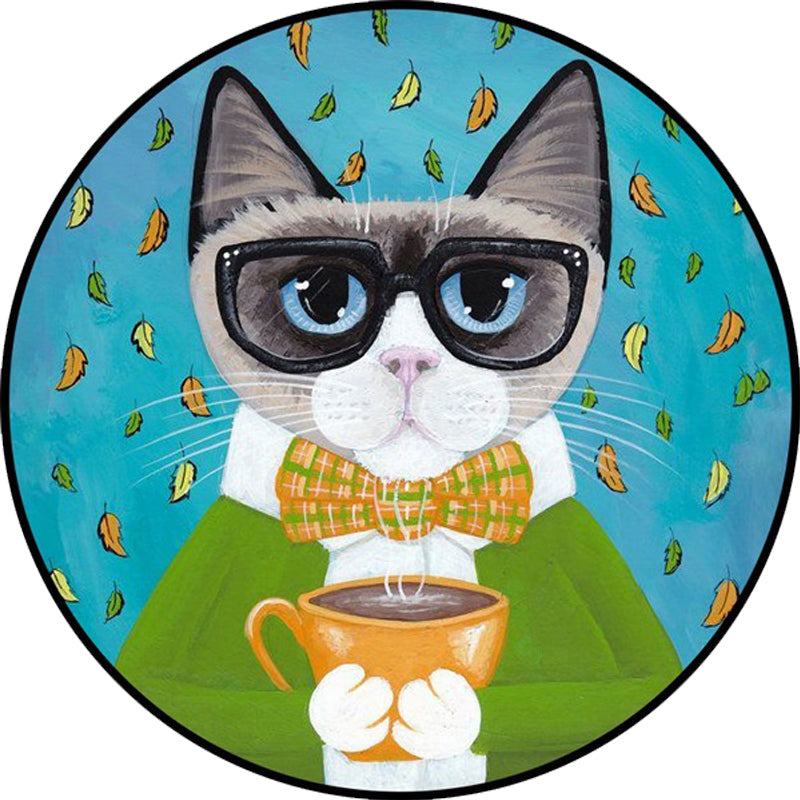 Skorter | Blue and Green Children's Room Rug Children's Animal Dress Cat Leaf Pattern Rug Polyester Washable Rug