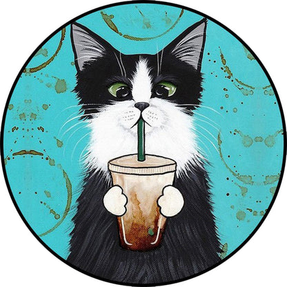 Skorter | Blue and Green Children's Room Rug Children's Animal Dress Cat Leaf Pattern Rug Polyester Washable Rug