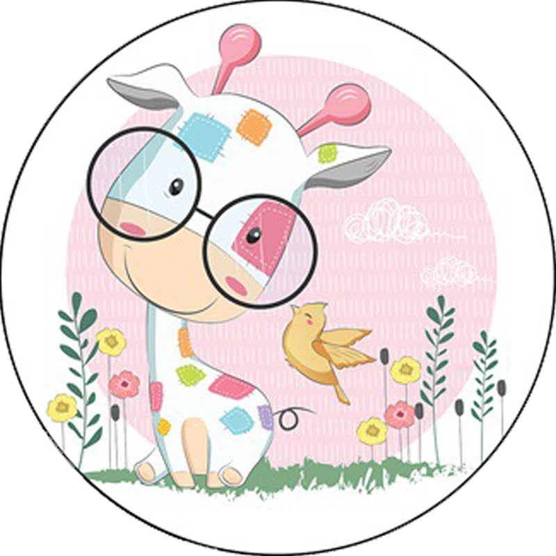 Skorter | Blue and Pink Children's Room Carpet Child Animal Horse Rabbit Pattern Carpet Polyester Non-Slip Back Carpet