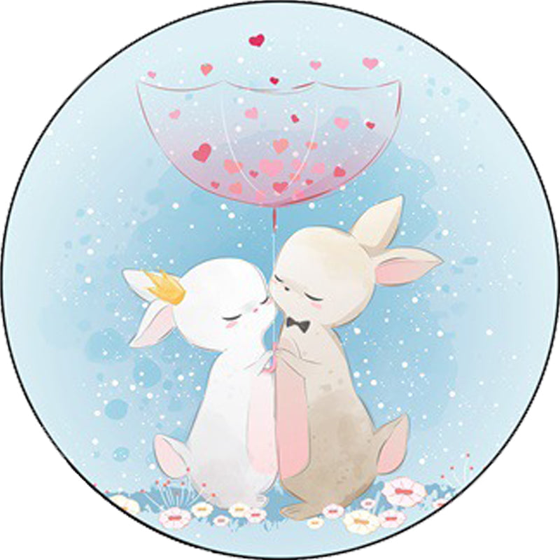 Skorter | Blue and Pink Children's Room Carpet Child Animal Horse Rabbit Pattern Carpet Polyester Non-Slip Back Carpet