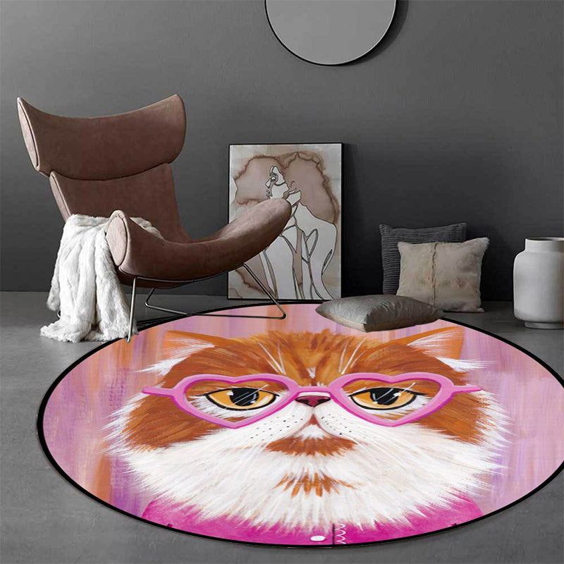 Skorter | Casual Kids Rug in Pink and Blue Animal Cat Pattern Rug Polyester Stain Resistant Non-Slip Rug for the Children's Room