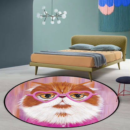 Skorter | Casual Kids Rug in Pink and Blue Animal Cat Pattern Rug Polyester Stain Resistant Non-Slip Rug for the Children's Room