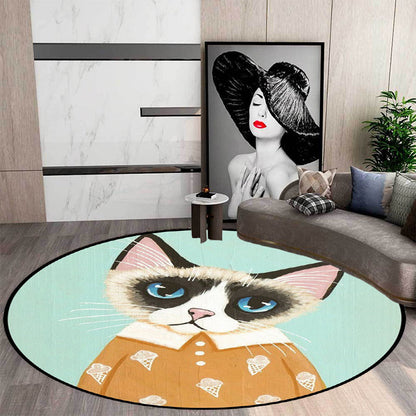 Skorter | Casual Kids Rug in Pink and Blue Animal Cat Pattern Rug Polyester Stain Resistant Non-Slip Rug for the Children's Room