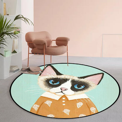 Skorter | Casual Kids Rug in Pink and Blue Animal Cat Pattern Rug Polyester Stain Resistant Non-Slip Rug for the Children's Room