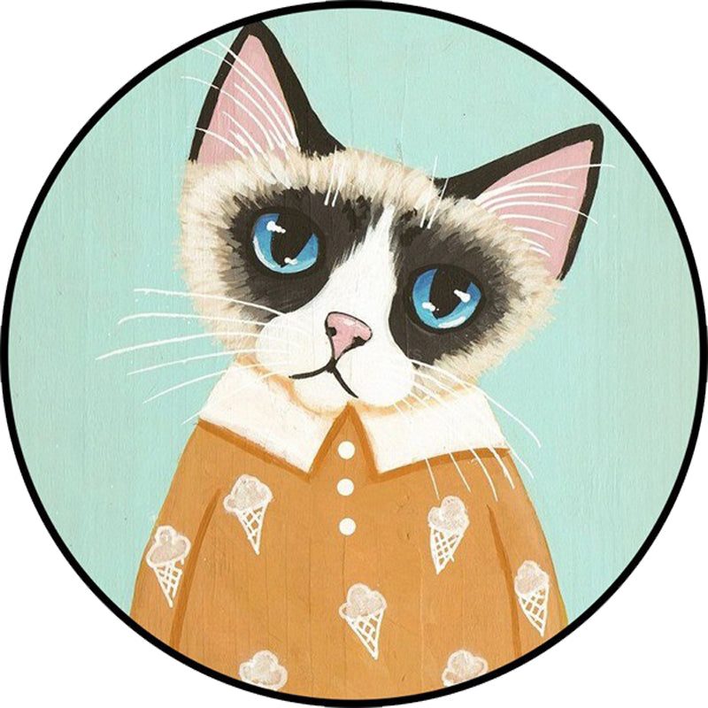 Skorter | Casual Kids Rug in Pink and Blue Animal Cat Pattern Rug Polyester Stain Resistant Non-Slip Rug for the Children's Room