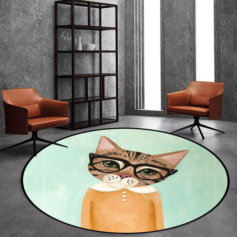 Skorter | Casual Kids Rug in Pink and Blue Animal Cat Pattern Rug Polyester Stain Resistant Non-Slip Rug for the Children's Room