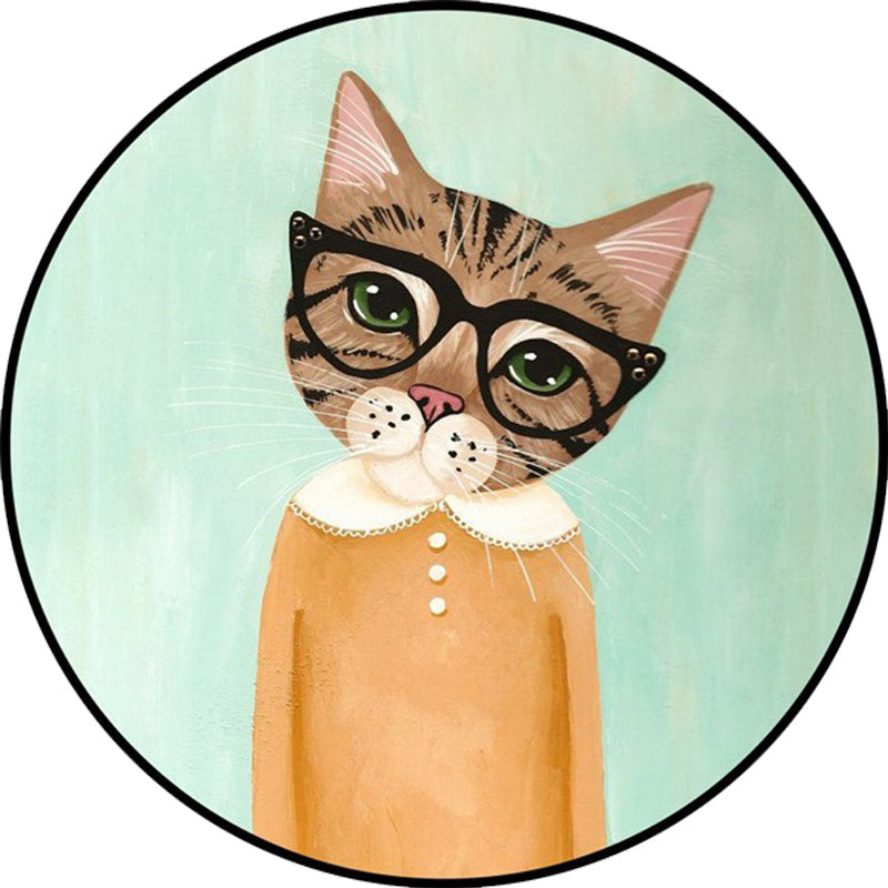 Skorter | Casual Kids Rug in Pink and Blue Animal Cat Pattern Rug Polyester Stain Resistant Non-Slip Rug for the Children's Room