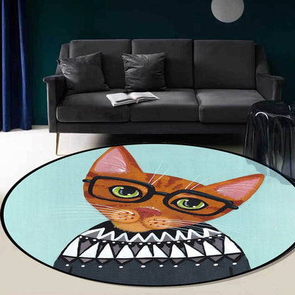 Skorter | Casual Kids Rug in Pink and Blue Animal Cat Pattern Rug Polyester Stain Resistant Non-Slip Rug for the Children's Room