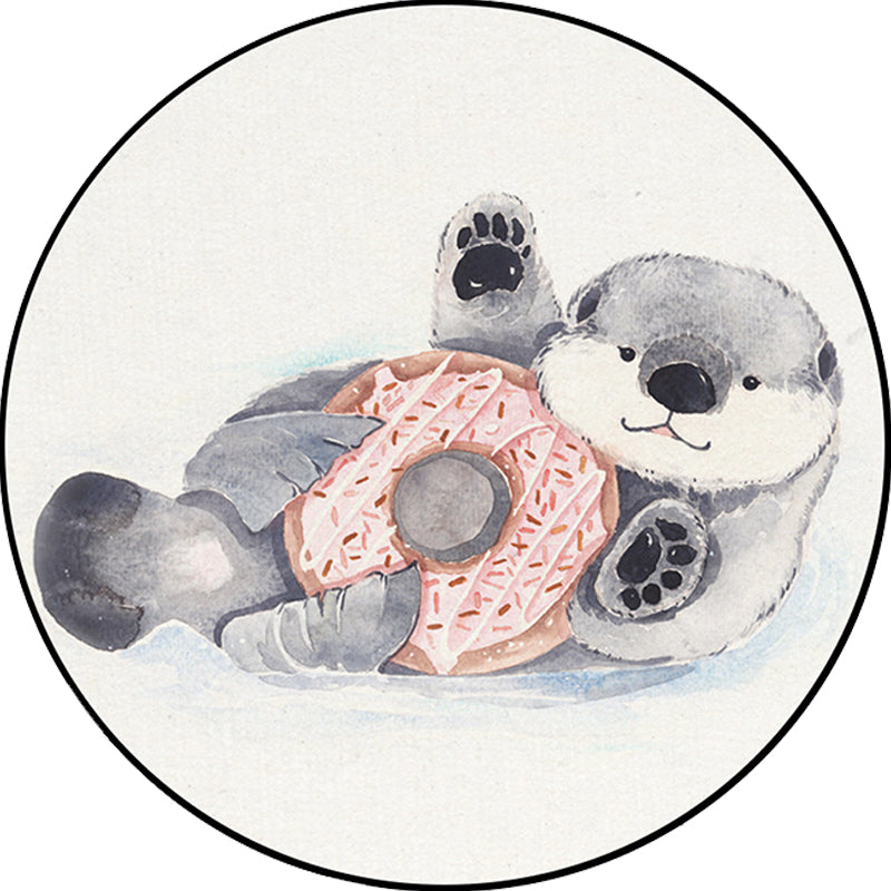 Skorter | Children's Room Rug in White Animal Fox Koala Alpaca Print Rug Polyester Pet Friendly Washable Area Rug