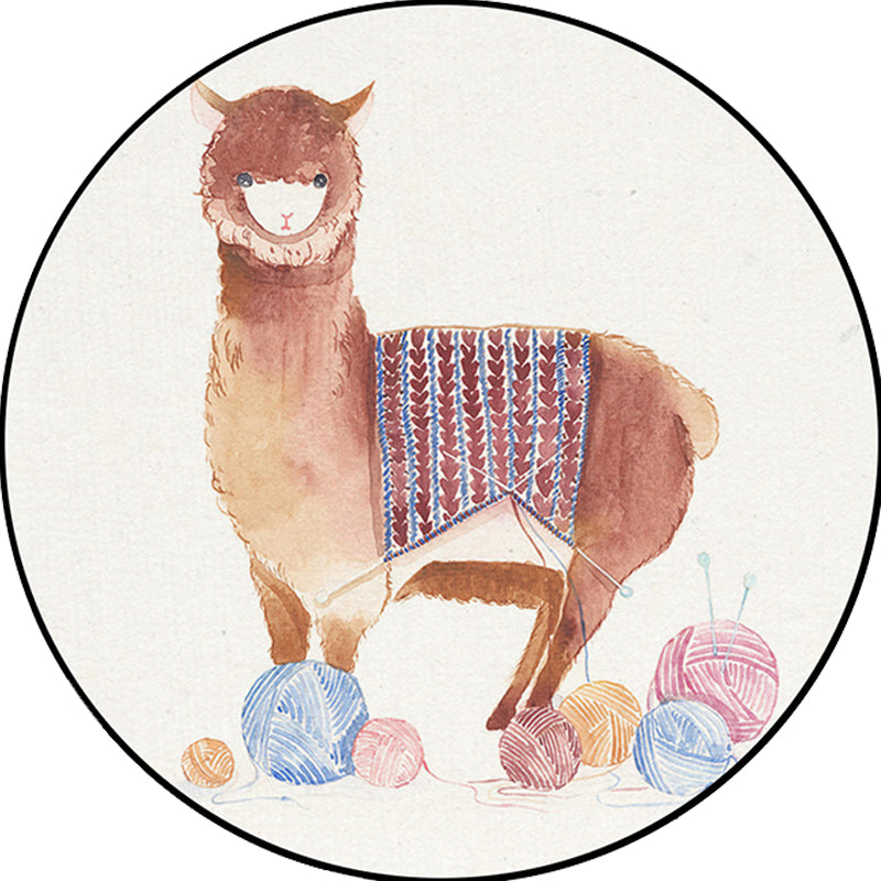 Skorter | Children's Room Rug in White Animal Fox Koala Alpaca Print Rug Polyester Pet Friendly Washable Area Rug