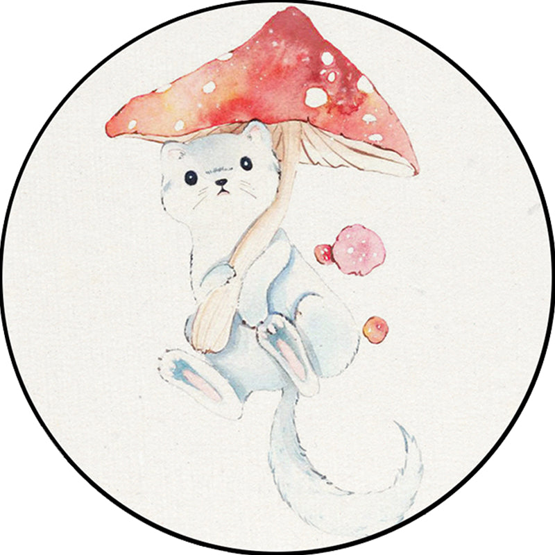 Skorter | Children's Room Rug in White Animal Fox Koala Alpaca Print Rug Polyester Pet Friendly Washable Area Rug