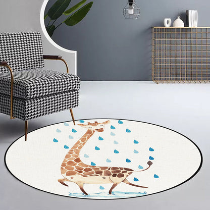 Skorter | Children's Room Rug in White Animal Fox Koala Alpaca Print Rug Polyester Pet Friendly Washable Area Rug