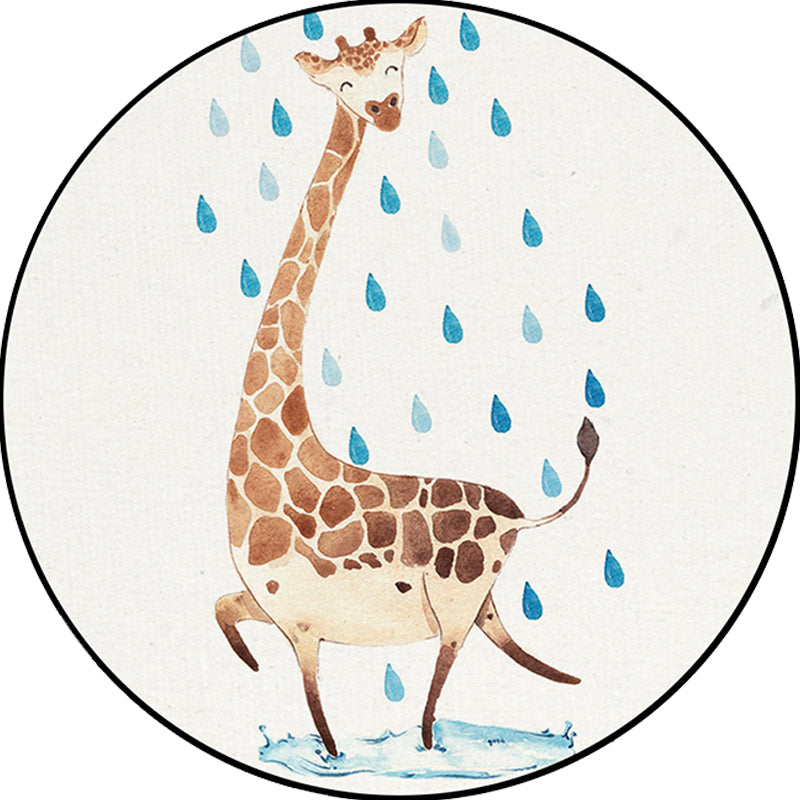 Skorter | Children's Room Rug in White Animal Fox Koala Alpaca Print Rug Polyester Pet Friendly Washable Area Rug