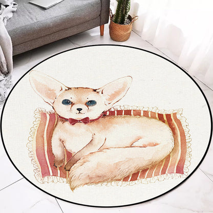 Skorter | Children's Room Rug in White Animal Fox Koala Alpaca Print Rug Polyester Pet Friendly Washable Area Rug