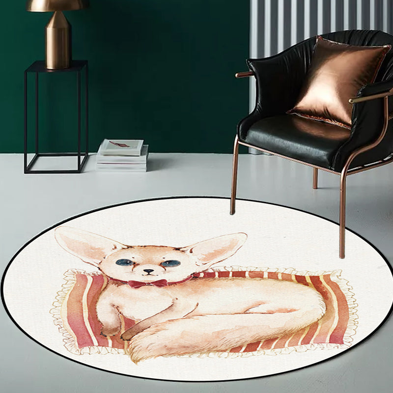 Skorter | Children's Room Rug in White Animal Fox Koala Alpaca Print Rug Polyester Pet Friendly Washable Area Rug