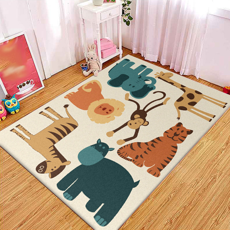 Skorter | Children's room carpet in yellow animal elephant tiger lion print carpet polyester pet-friendly carpet