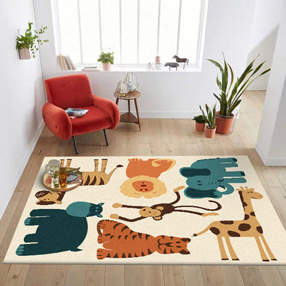 Skorter | Children's room carpet in yellow animal elephant tiger lion print carpet polyester pet-friendly carpet
