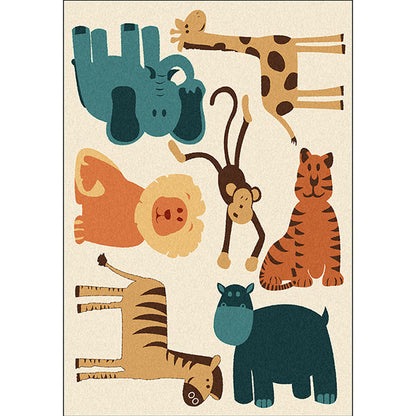 Skorter | Children's room carpet in yellow animal elephant tiger lion print carpet polyester pet-friendly carpet