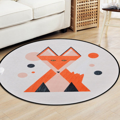 Skorter | Brown and White Children's Room Carpet Kids Animal Fox Fawn Geometric Pattern Area Rug Polyester Stain-Resistant Carpet