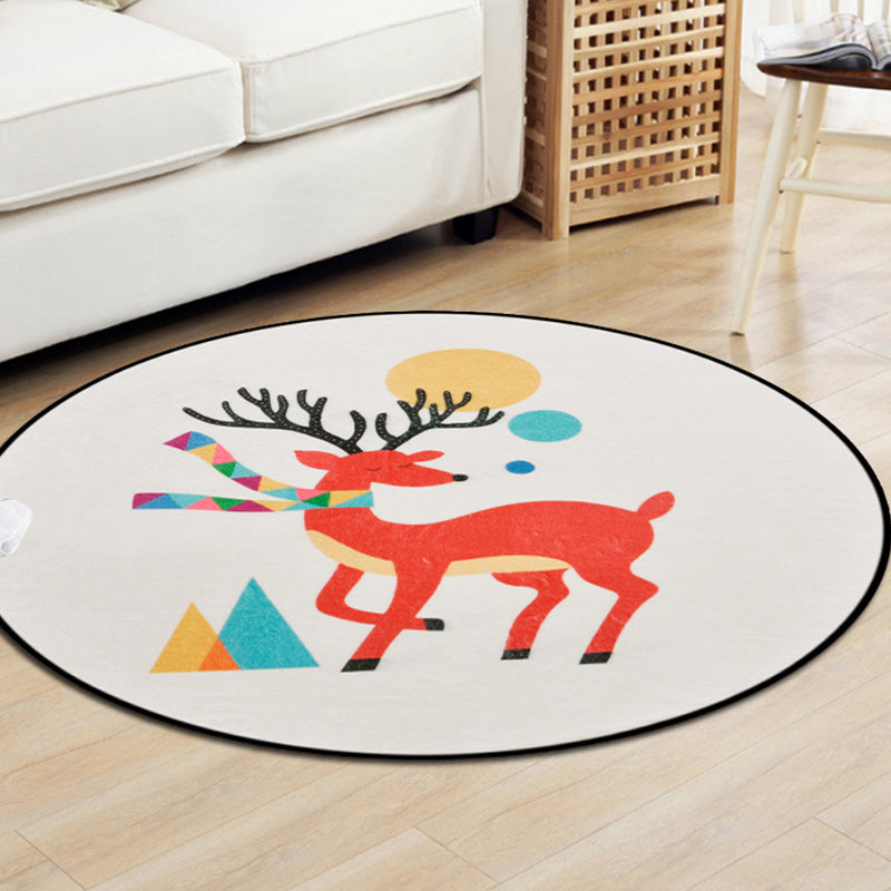 Skorter | Brown and White Children's Room Carpet Kids Animal Fox Fawn Geometric Pattern Area Rug Polyester Stain-Resistant Carpet