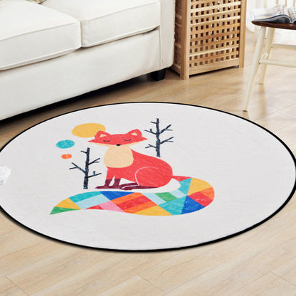Skorter | Brown and White Children's Room Carpet Kids Animal Fox Fawn Geometric Pattern Area Rug Polyester Stain-Resistant Carpet