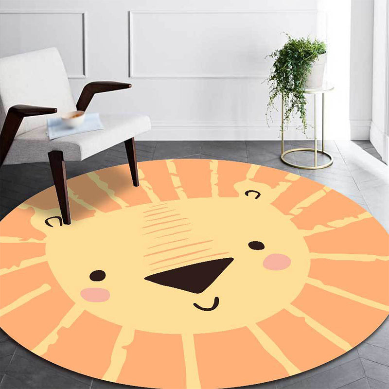 Skorter | Children’s Bedroom Carpet in Yellow Animal Lion Print Carpet Polyester Pet-Friendly Non-Slip Carpet