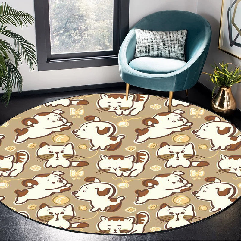 Skorter | Children's room carpet in brown and pink animal dog cat print carpet polyester non-slip back carpet