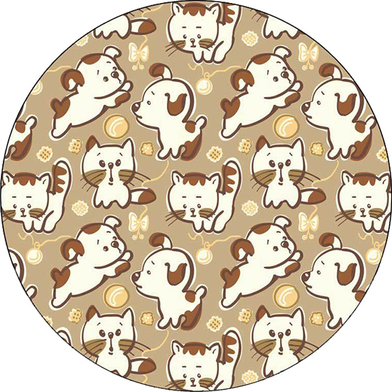 Skorter | Children's room carpet in brown and pink animal dog cat print carpet polyester non-slip back carpet