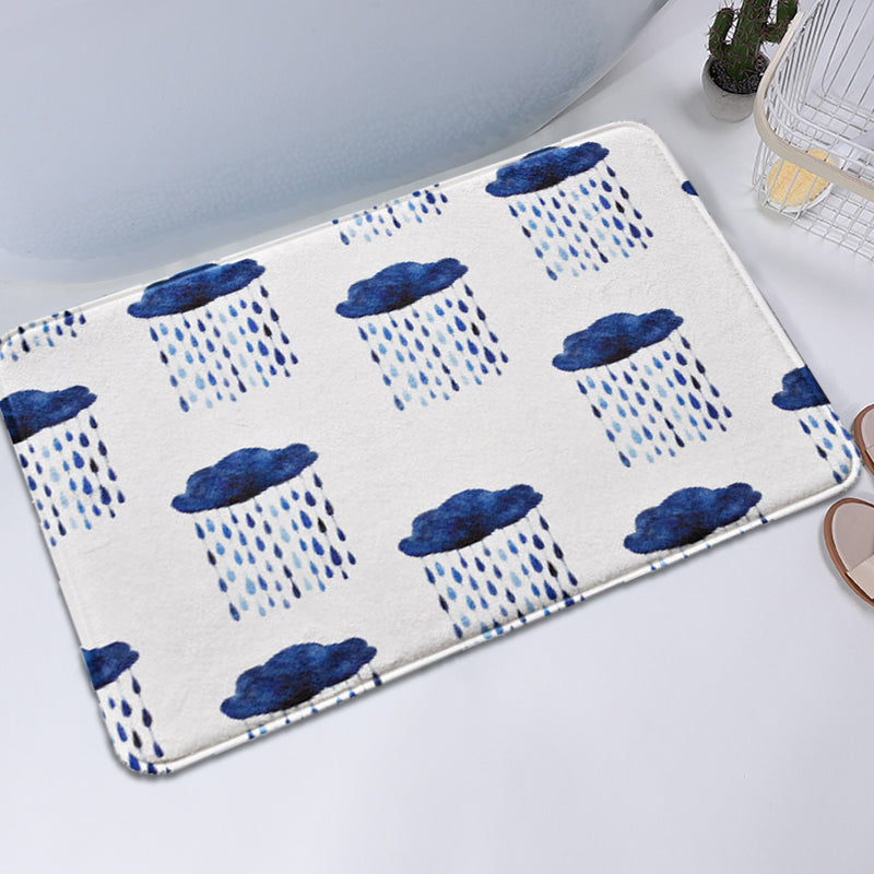 Skorter | Children's Room Carpet in White Fairy Tale Clouds Rain Print Carpet Polyester Non-Slip Back Area Rug