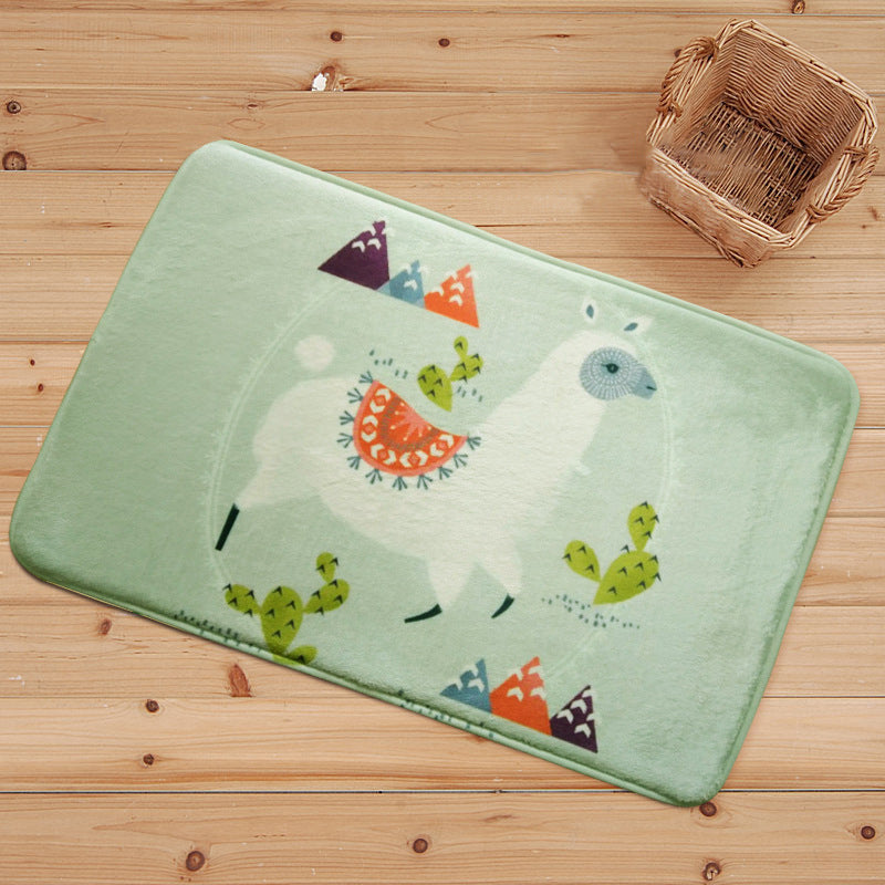 Skorter | Blue and Black Children's Room Rug Animal Alpaca Pattern Carpet Polyester Stain Resistant Rug