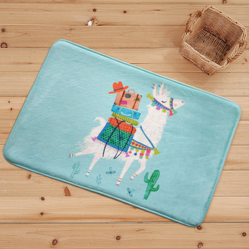 Skorter | Blue and Black Children's Room Rug Animal Alpaca Pattern Carpet Polyester Stain Resistant Rug