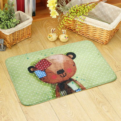 Skorter | Blue and green children's room rug children's animals bear rabbit bee pattern rug polyester machine washable rug
