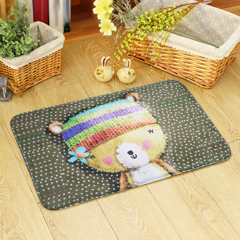 Skorter | Blue and green children's room rug children's animals bear rabbit bee pattern rug polyester machine washable rug