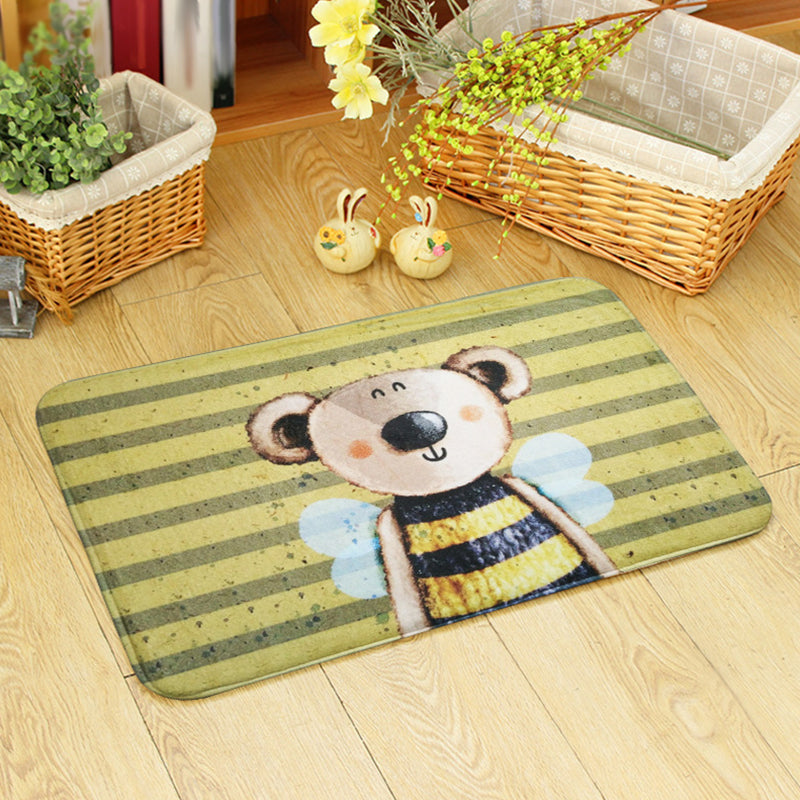 Skorter | Blue and green children's room rug children's animals bear rabbit bee pattern rug polyester machine washable rug