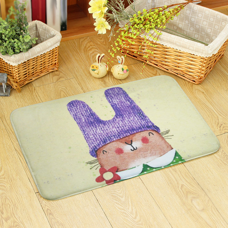 Skorter | Blue and green children's room rug children's animals bear rabbit bee pattern rug polyester machine washable rug