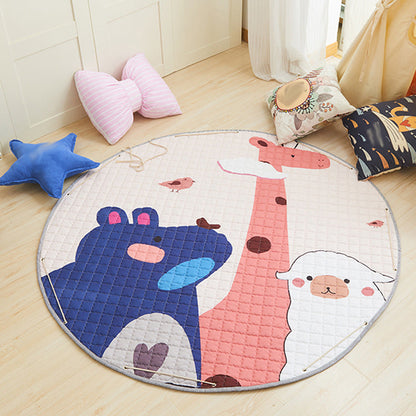 Skorter | Children's Bedroom Rug in Pink and Gray Animal Unicorn Rabbit Sheep Print Rug Polyester Machine Washable Rug