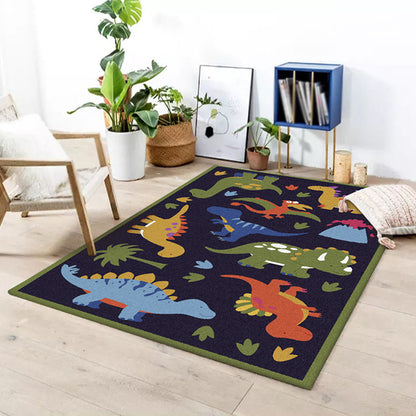 Skorter | Beautiful children's rug in blue animal dinosaur grass pattern rug polyester stain-resistant rug for the children's room