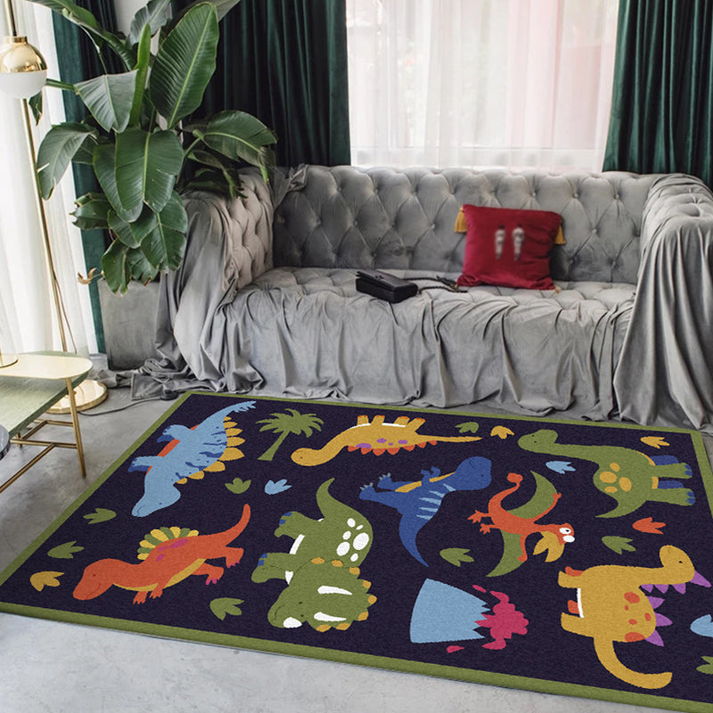 Skorter | Beautiful children's rug in blue animal dinosaur grass pattern rug polyester stain-resistant rug for the children's room
