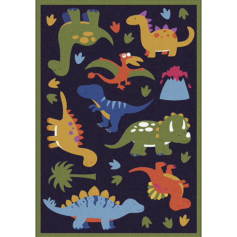 Skorter | Beautiful children's rug in blue animal dinosaur grass pattern rug polyester stain-resistant rug for the children's room