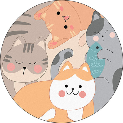 Skorter | Children's bedroom rug in yellow and brown with animal cat fish print rug polyester non-slip back washable rug