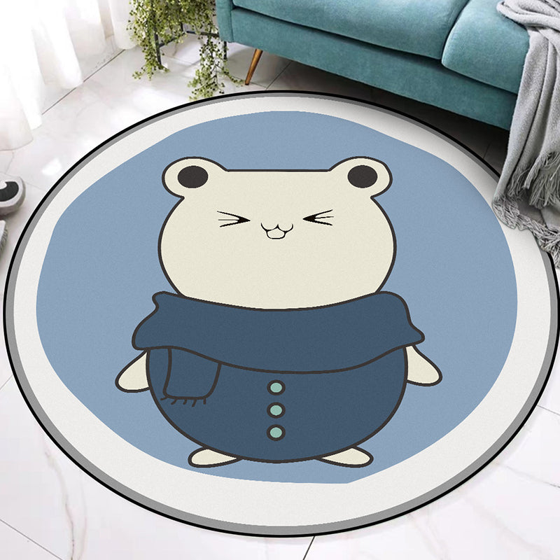 Skorter | Blue Kids Rug | Kids Animal Hamster Pattern Area Rug Polyester Stain Resistant Carpet