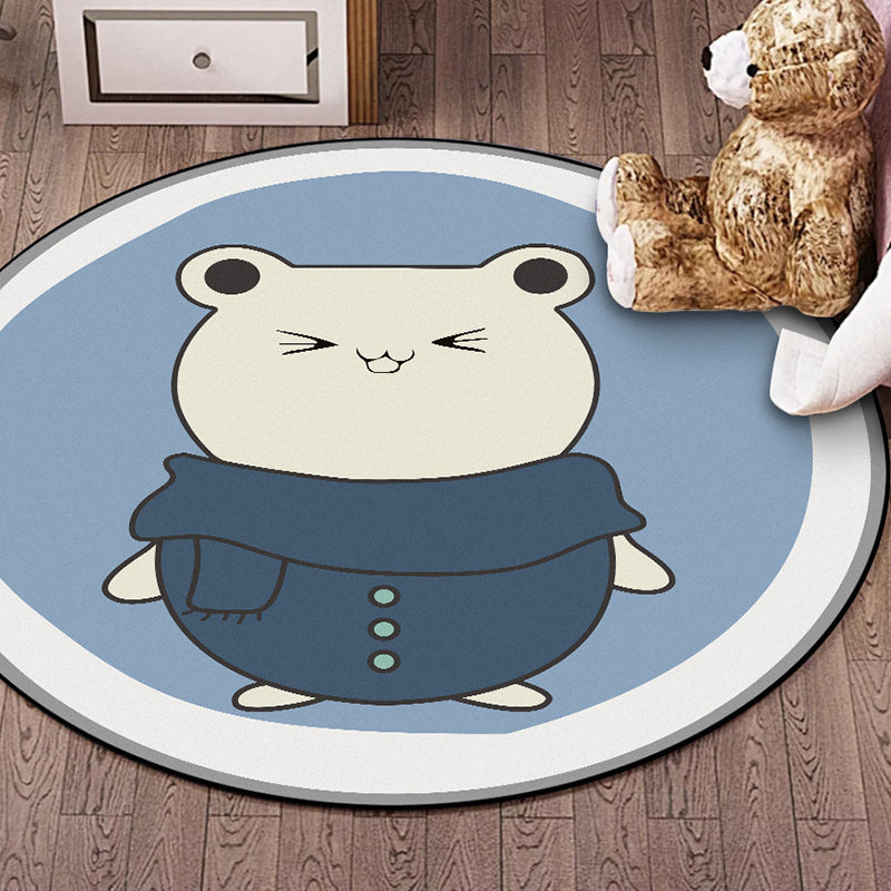 Skorter | Blue Kids Rug | Kids Animal Hamster Pattern Area Rug Polyester Stain Resistant Carpet