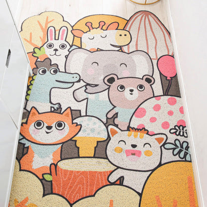 Skorter | Children Irregular Kids Room Rug in Yellow and Gray Animal Cat Rabbit Penguin Print Rug Polyester Non-slip Area Rug