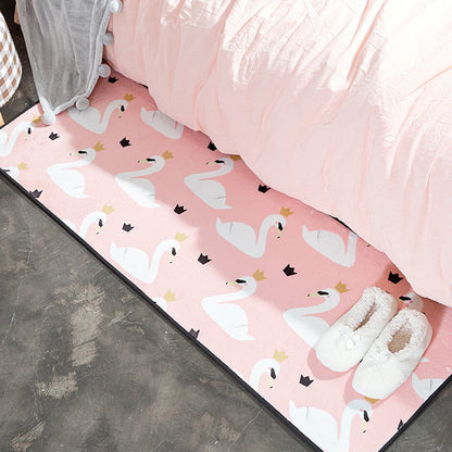 Skorter | Casual Kids Carpet in Pink Animal Swan Crown Pattern Carpet Polyester Non-Slip Rug for Children's Room