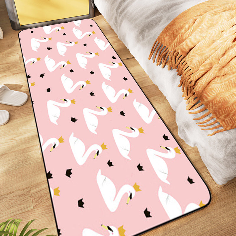 Skorter | Casual Kids Carpet in Pink Animal Swan Crown Pattern Carpet Polyester Non-Slip Rug for Children's Room