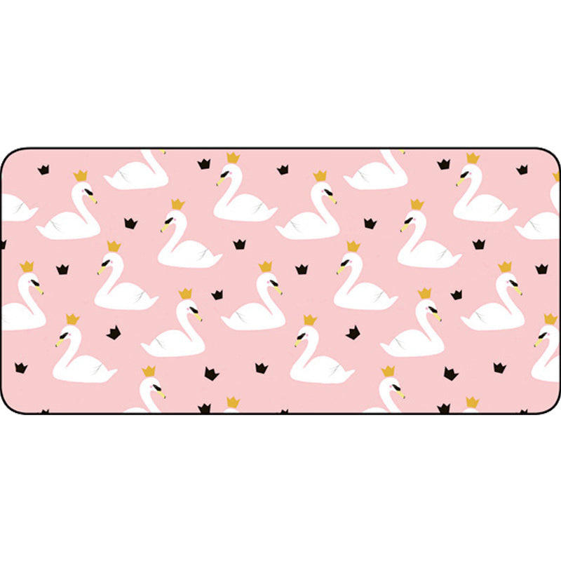 Skorter | Casual Kids Carpet in Pink Animal Swan Crown Pattern Carpet Polyester Non-Slip Rug for Children's Room