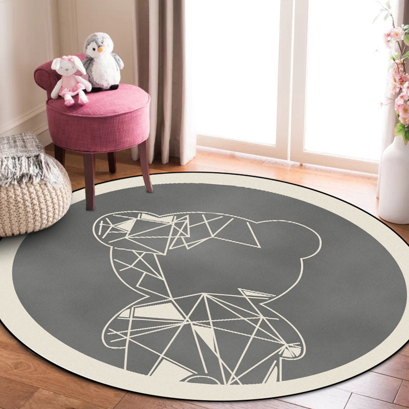 Skorter | Beautiful children's carpet in gray and brown animal bear geometric pattern carpet polyester stain-resistant carpet for the children's room