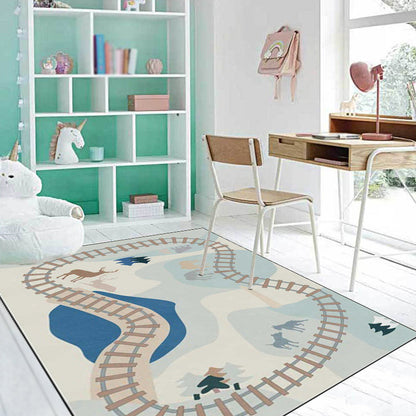 Skorter | Casual Kids Carpet in Blue Cars & Roads Deer Horse Tree Pattern Carpet Polyester Anti-Slip Back Carpet for the Children's Room