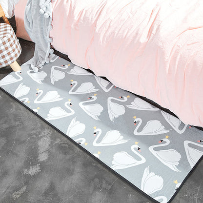 Skorter | Children's Room Rug in White and Pink Animal Bear Rabbit Swan Print Rug Polyester Stain-Resistant Area Rug