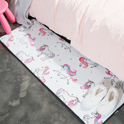 Skorter | Children's Room Rug in White and Pink Animal Bear Rabbit Swan Print Rug Polyester Stain-Resistant Area Rug